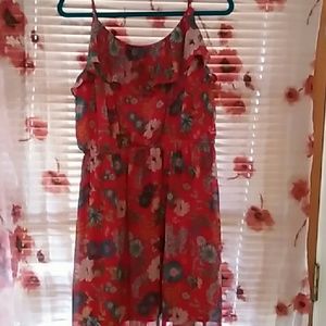 Forever 21 Red floral sheer overlay dress